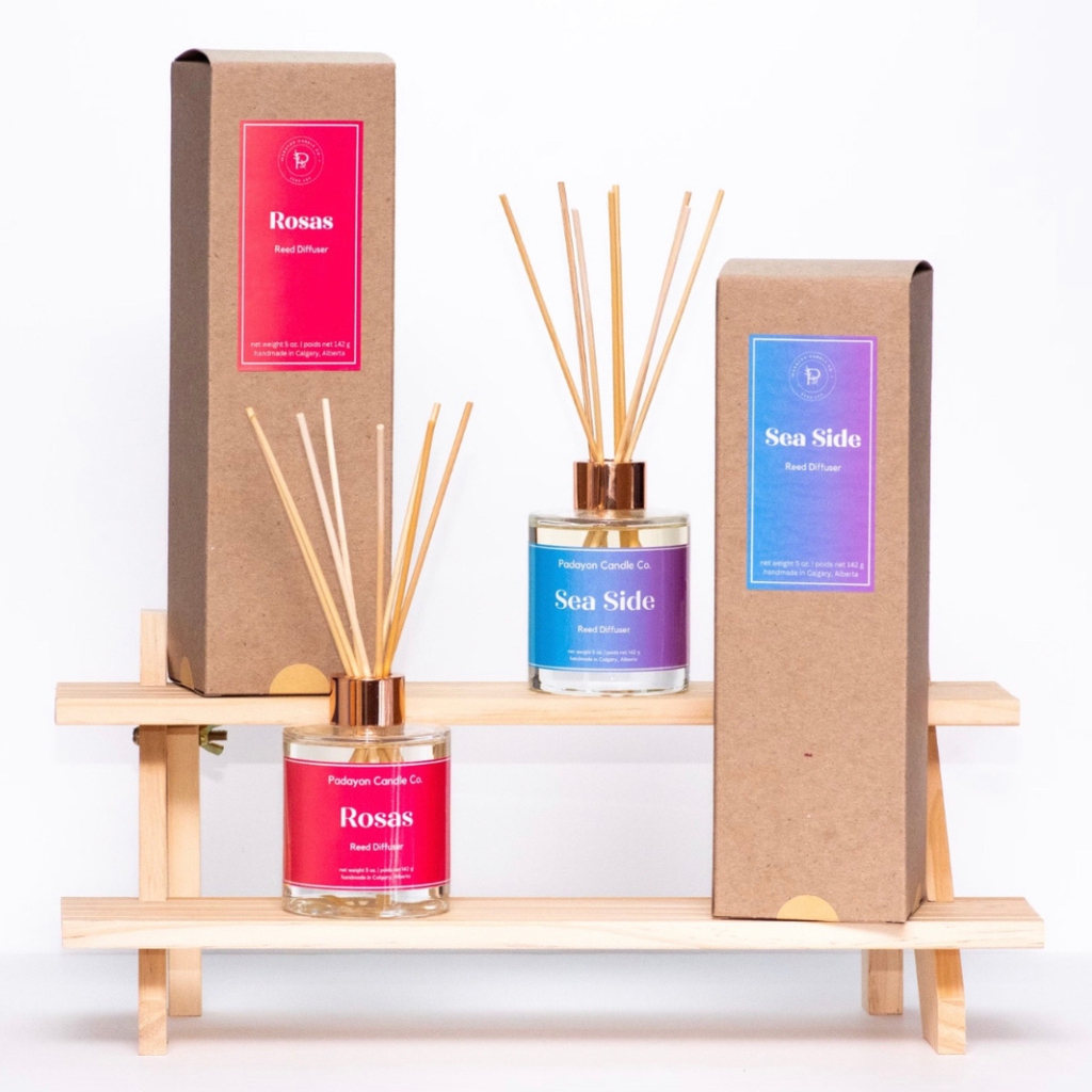 Local fragrance company with logo labelled on boxes and products 