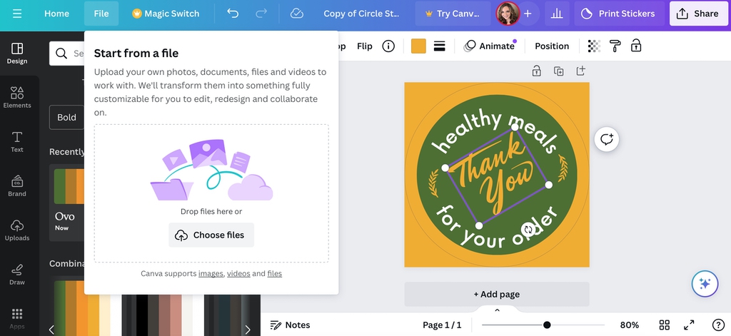 Selecting the choose files tool in Canva