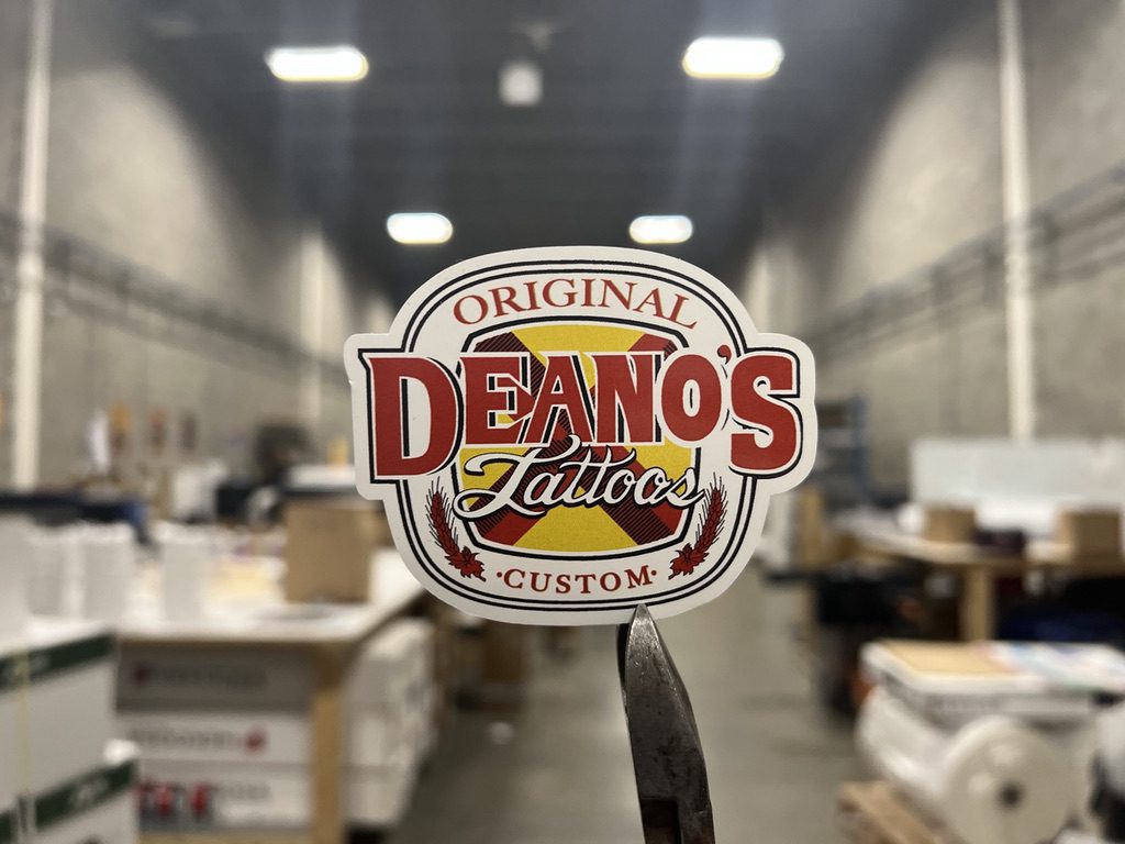 Original Deano's tattoos custom sticker design from Little Rock Printing