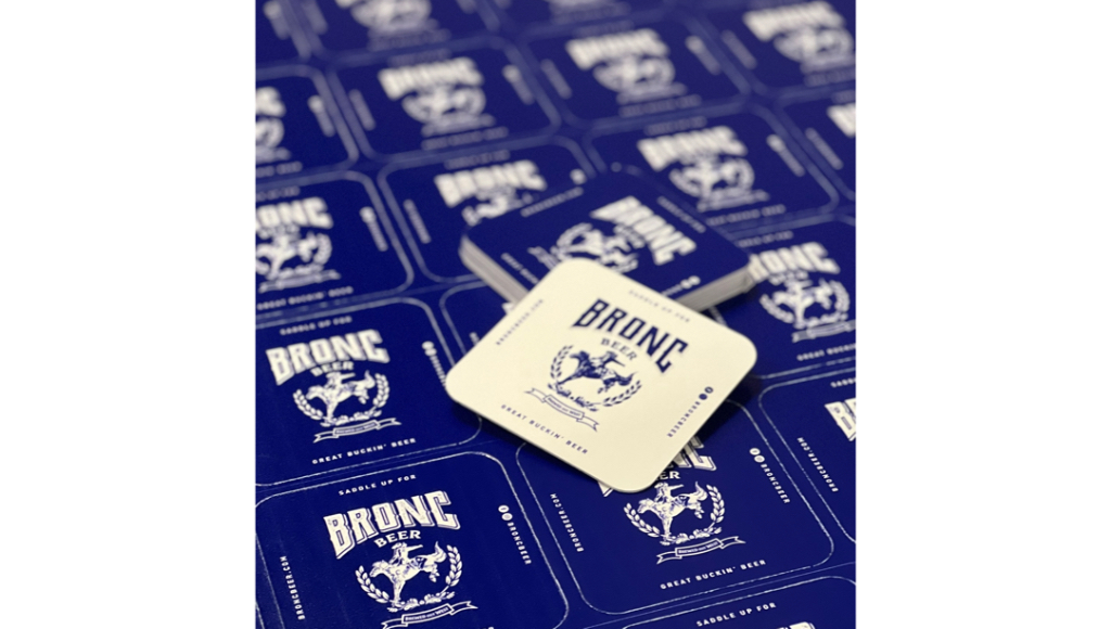 Bronc Beer drink coasters printed at Little Rock Printing
