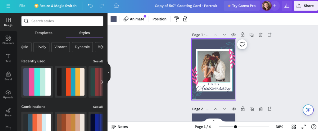 Using the Styles tool in Canva for a custom greeting card by Little Rock Printing