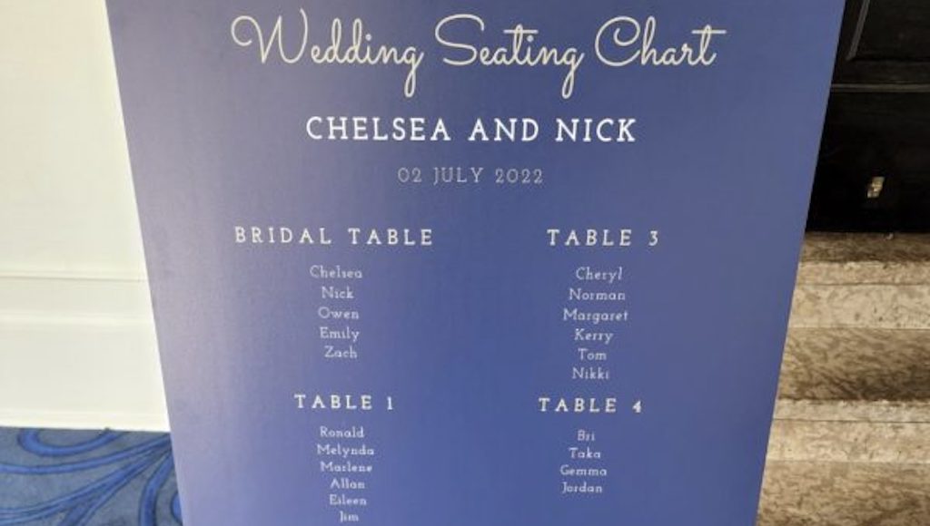 Custom wedding seating chart poster board printed by Little Rock Printing