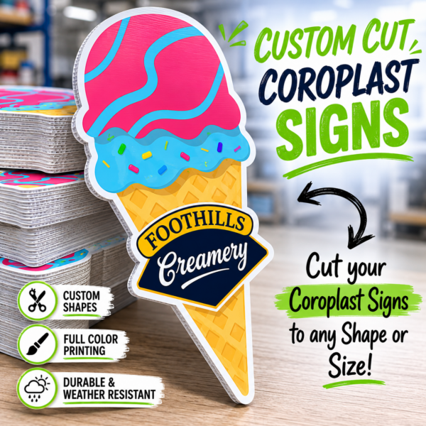 Coroplast Signs 2 custom cut shaped coroplast signs