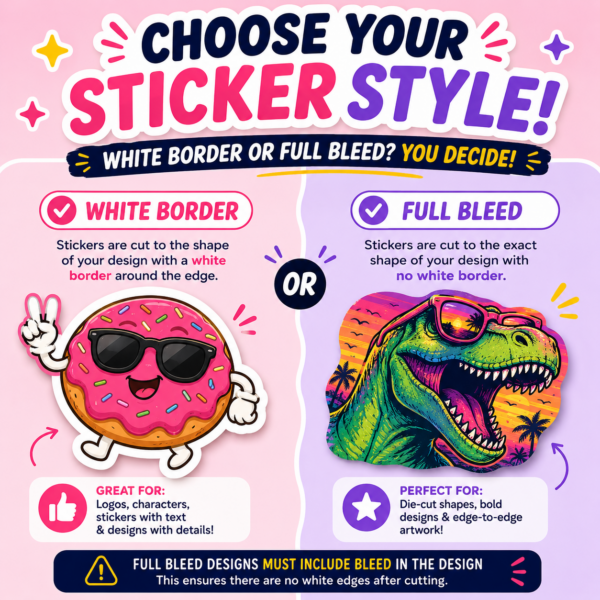 stickers with white border or full bleed