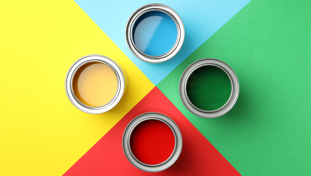 Different colors of paint in a circle with colorful backgrounds