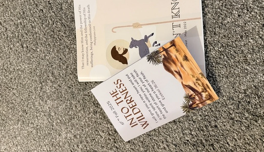 Into the Wilderness” faith-based booklet and matching printed card featuring illustrated designs, printed at Little Rock Printing.